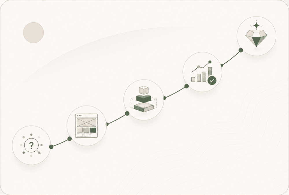 A product process progressing from understanding a problem to shipping a valuable solution